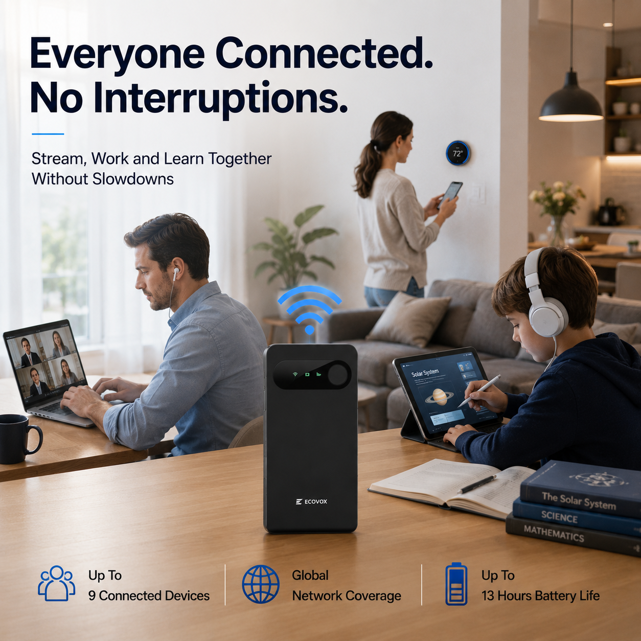 Family using connected devices at home with OmniBound Ultra